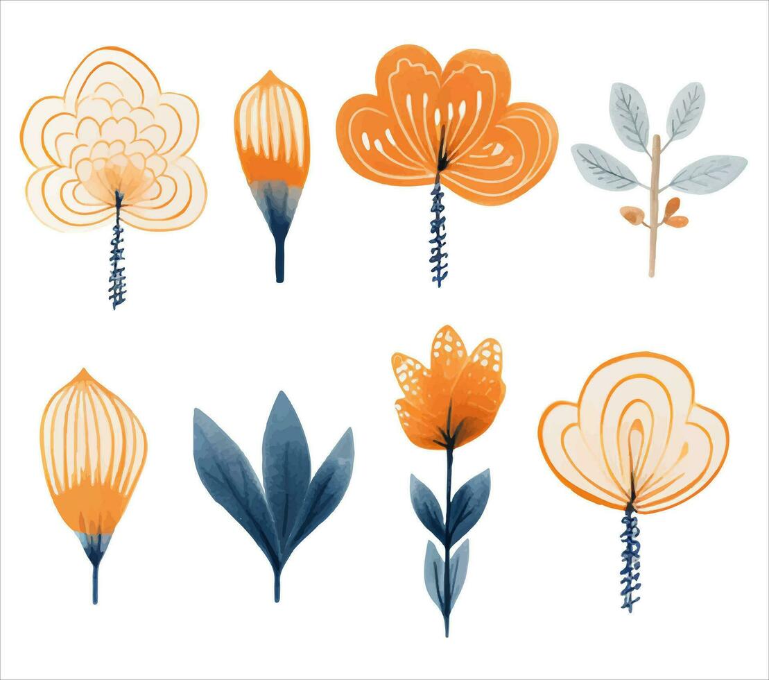 plantkunde scandi set. verzameling van hand- getrokken bloemen in de traditioneel etnisch folklore stijl. vector