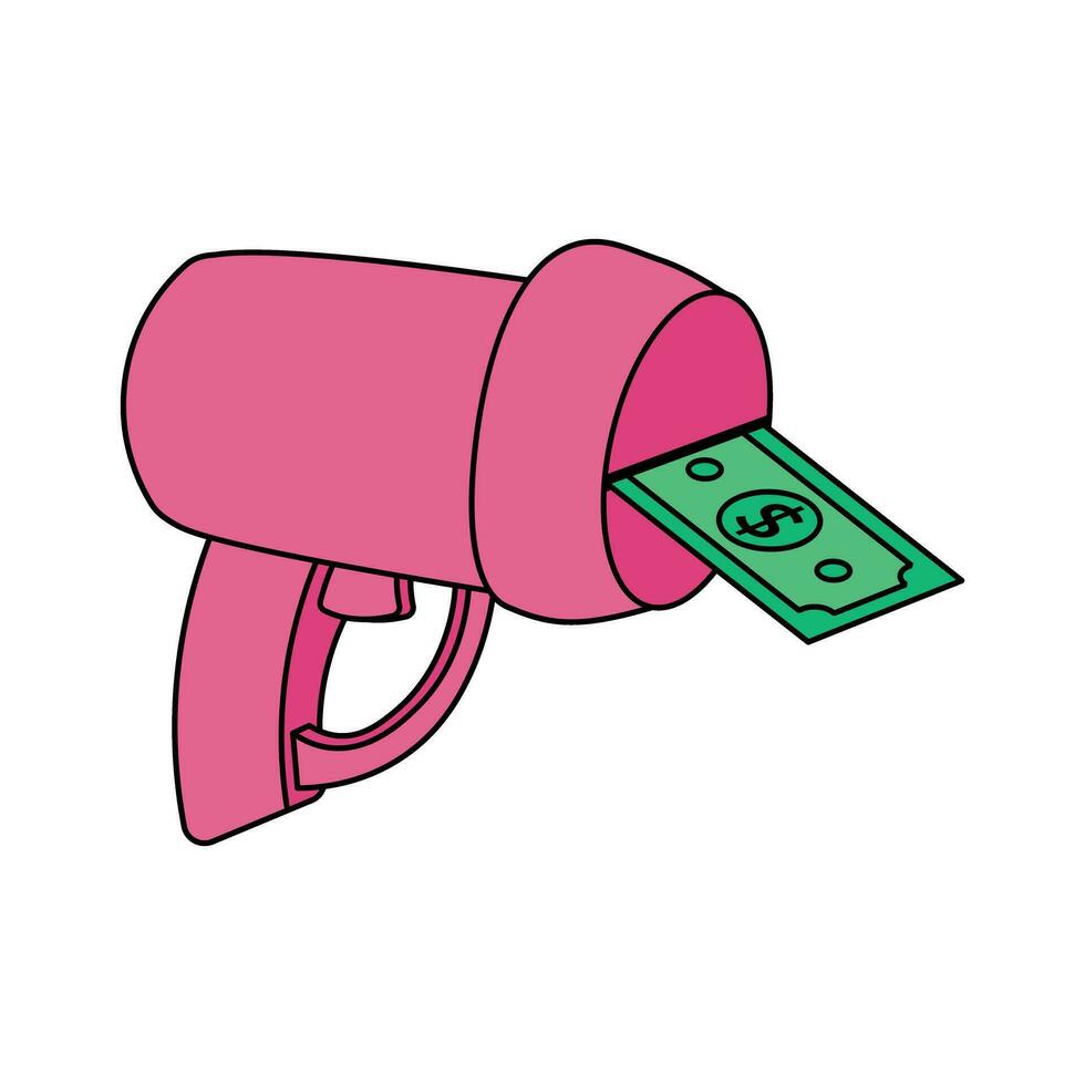 roze speelgoed- geweer met dollar Bill vector