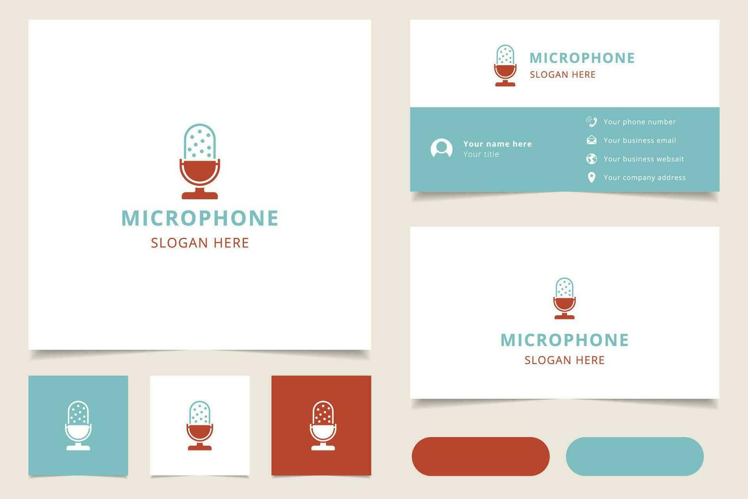 microfoon logo ontwerp met bewerkbare slogan. branding boek en bedrijf kaart sjabloon. vector