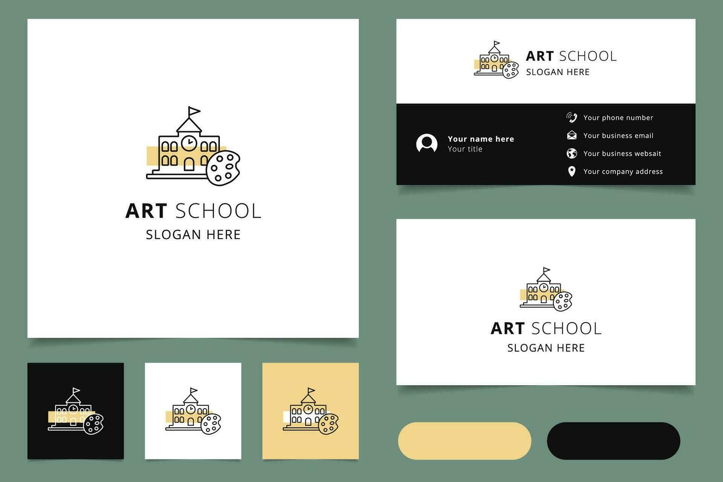 kunst school- logo ontwerp met bewerkbare slogan. branding boek en bedrijf kaart sjabloon. vector