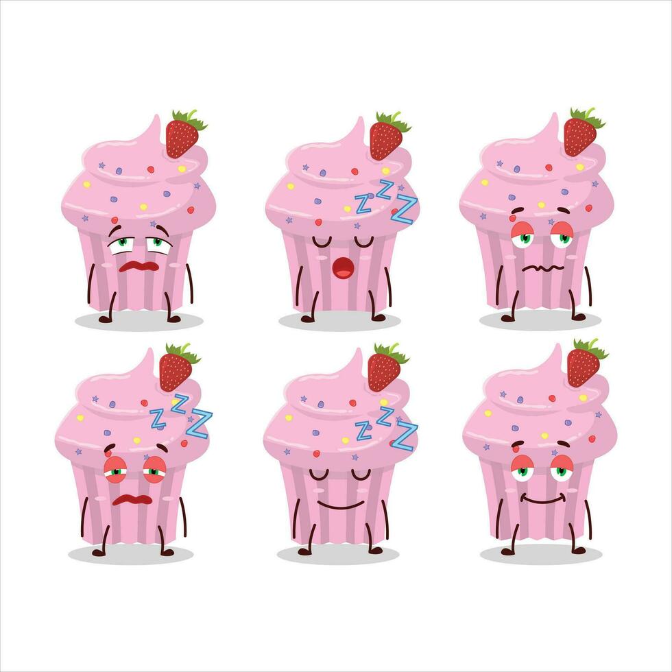 tekenfilm karakter van aardbei muffin met slaperig uitdrukking vector