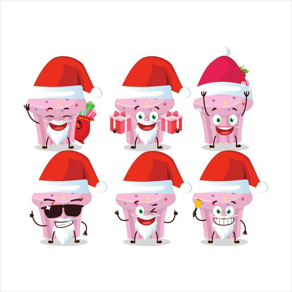 de kerstman claus emoticons met aardbei muffin tekenfilm karakter vector