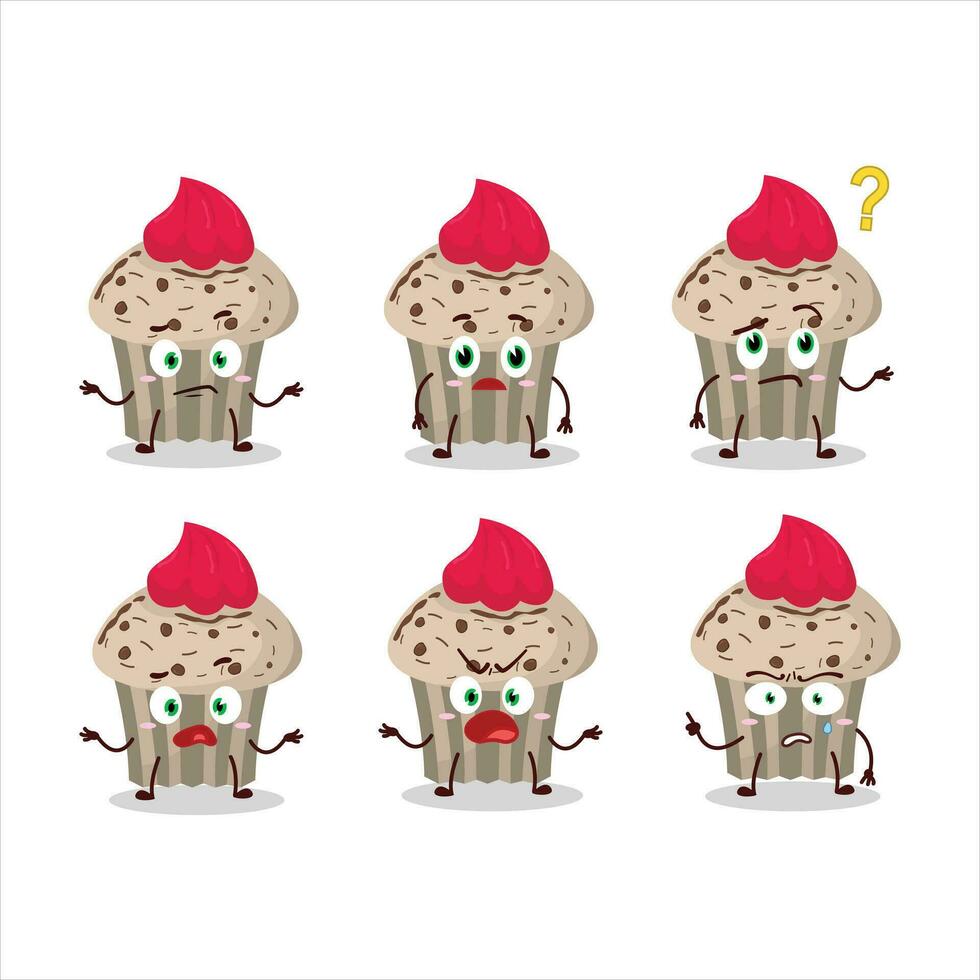 tekenfilm karakter van verjaardag aardbei muffin met wat uitdrukking vector