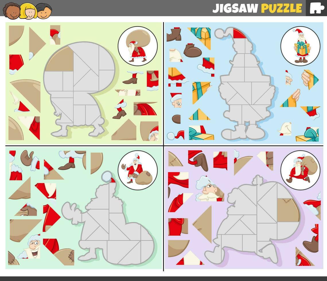 decoupeerzaag puzzel spellen reeks met tekenfilm de kerstman claus Aan Kerstmis vector