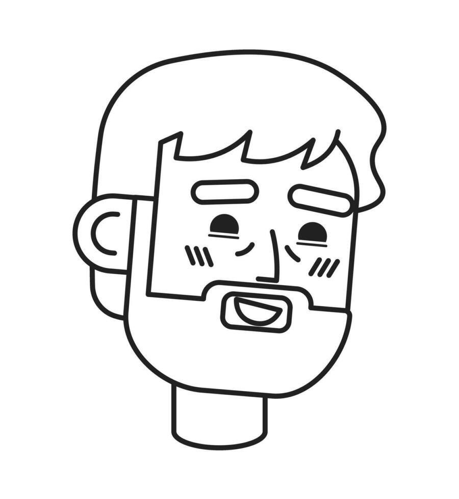 gebaard senior glimlachen zwart en wit 2d vector avatar illustratie. ouderen Kaukasisch Mens schets tekenfilm karakter gezicht geïsoleerd. pensioen gerimpeld vlak gebruiker profiel afbeelding, portret mannetje