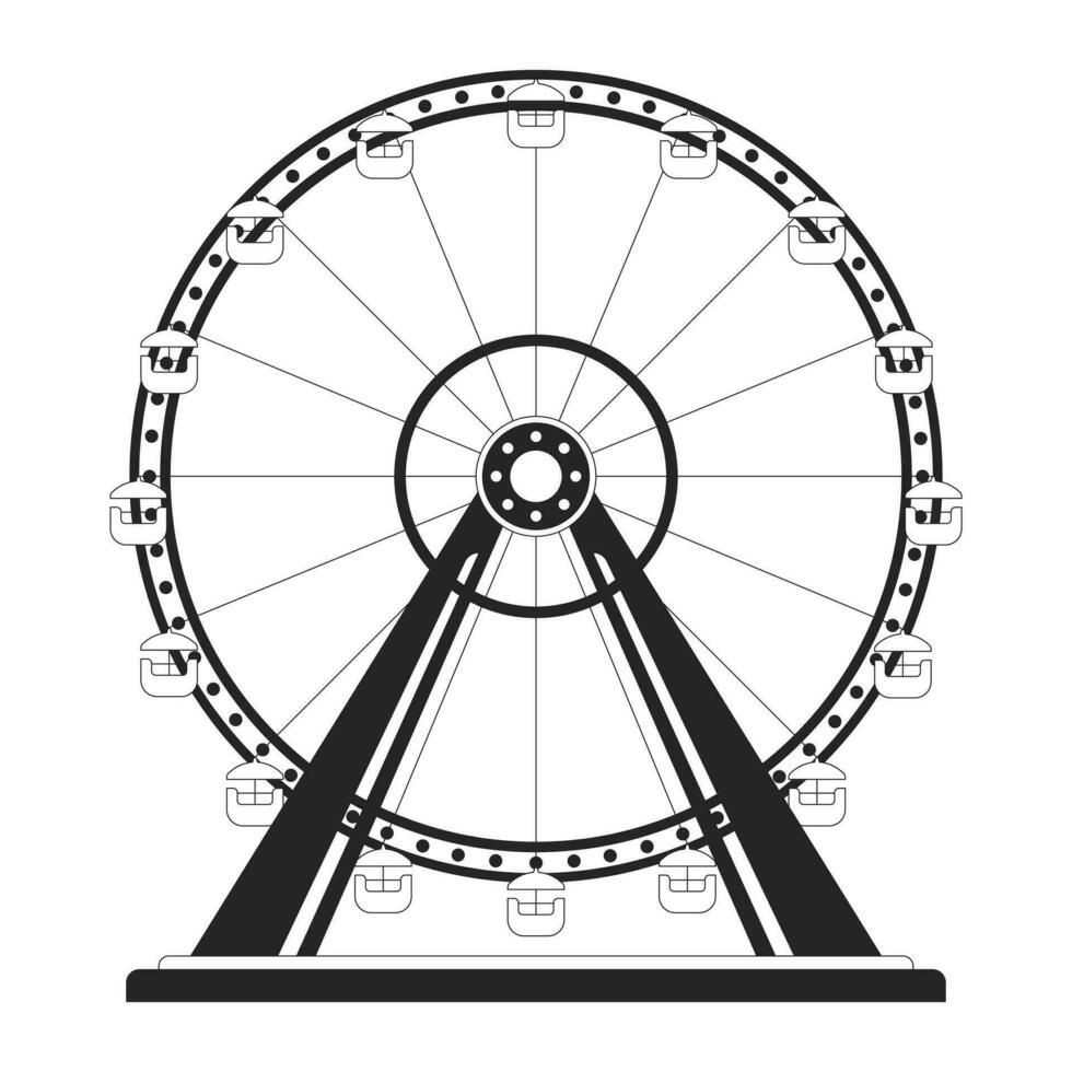 kermis ferris wiel zwart en wit 2d lijn tekenfilm voorwerp. park amusement rijden geïsoleerd vector schets item. kinderjaren genoegen. recreatie observatie wiel monochromatisch vlak plek illustratie