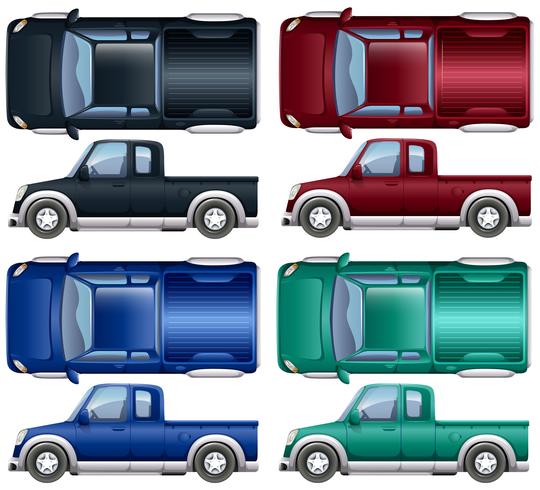 Verschillende kleuren pick-up trucks vector