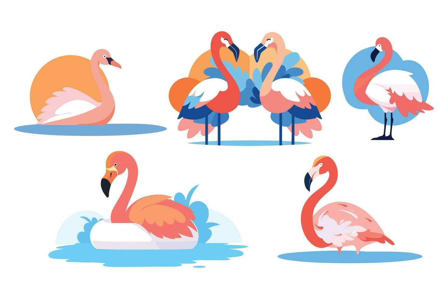 hand- getrokken flamingo's in zomer concept in vlak stijl vector