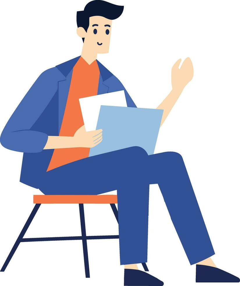 hand- getrokken mannetje karakter zittend en lezing een boek in vlak stijl vector