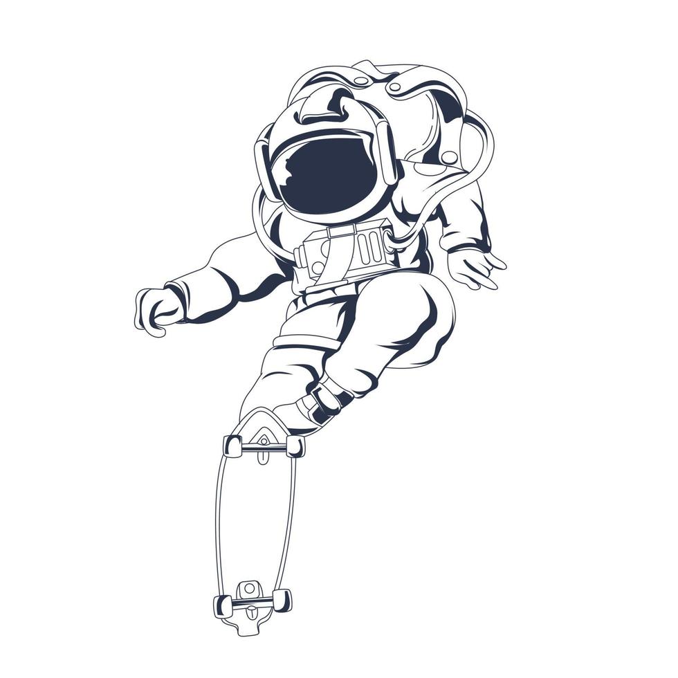 astronaut skateboard inkt illustratie artwork vector