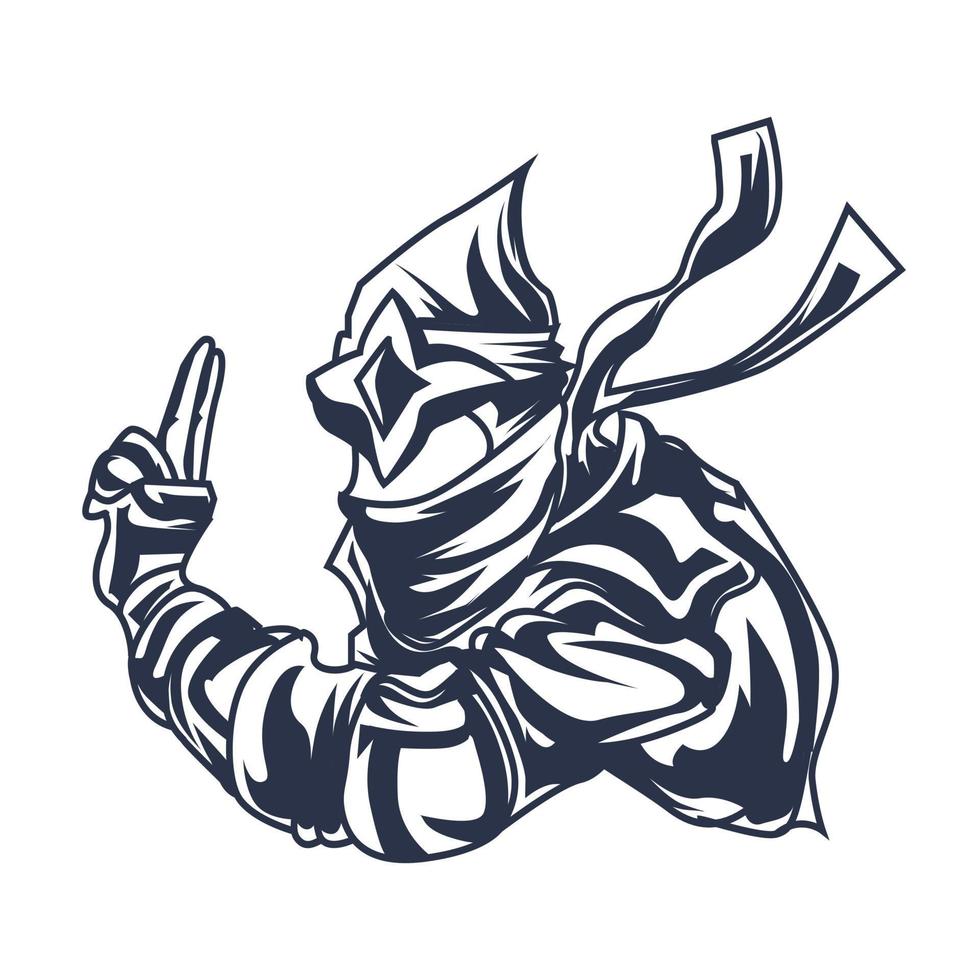 ninja oorlog mascotte logo inkt illustratie artwork vector