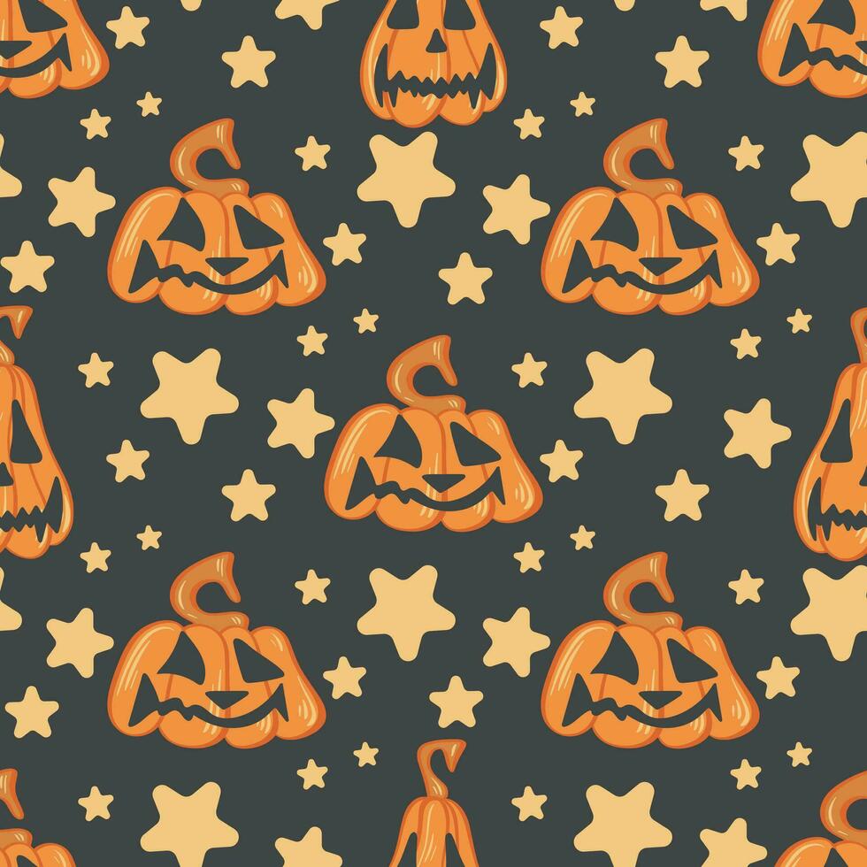 schattig halloween achtergrond met pompoenen en sterren vector