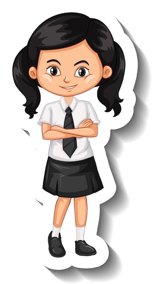 een stickersjabloon met een studentmeisje in schooluniform vector
