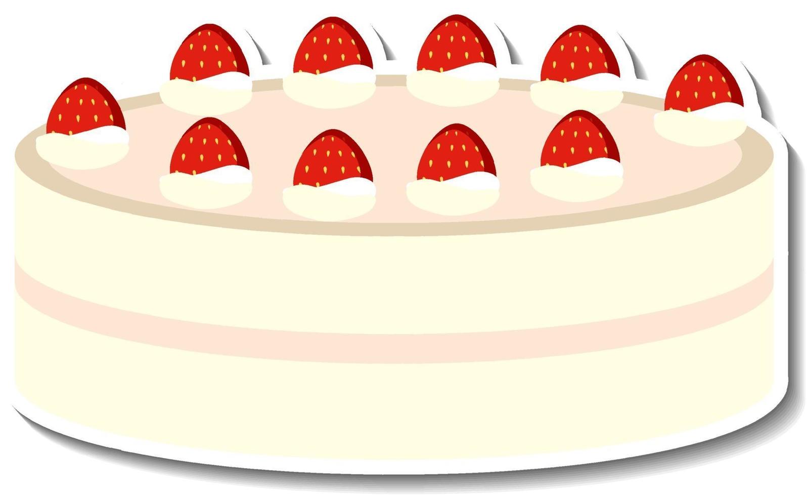 vanillecake met aardbeisticker die op witte achtergrond wordt geïsoleerd vector