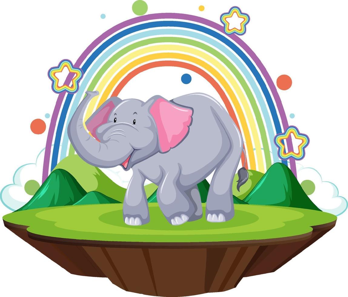 een olifant die op het land staat met regenboog vector