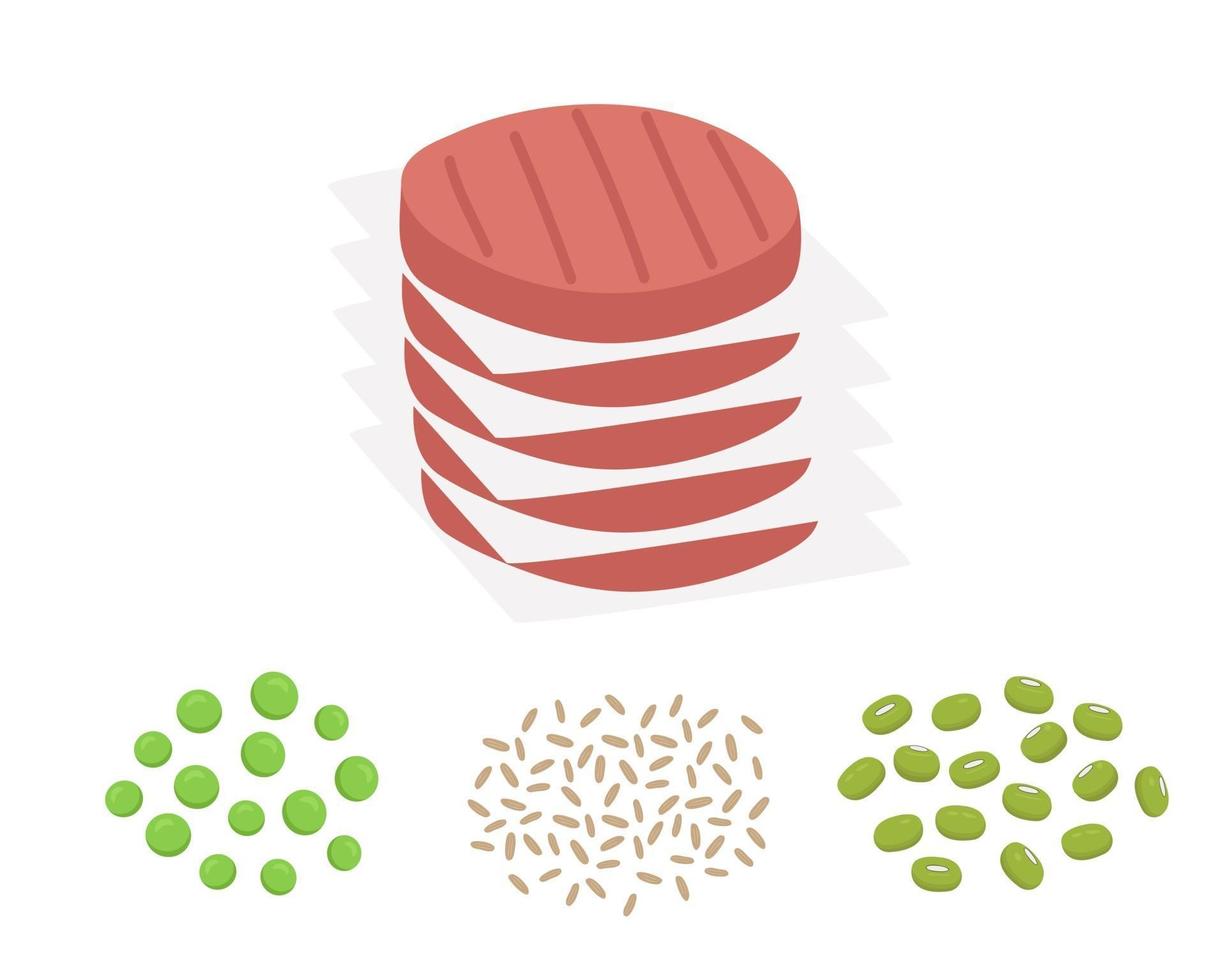 plantaardige burgerpasteitjes met hun ingrediënten vector