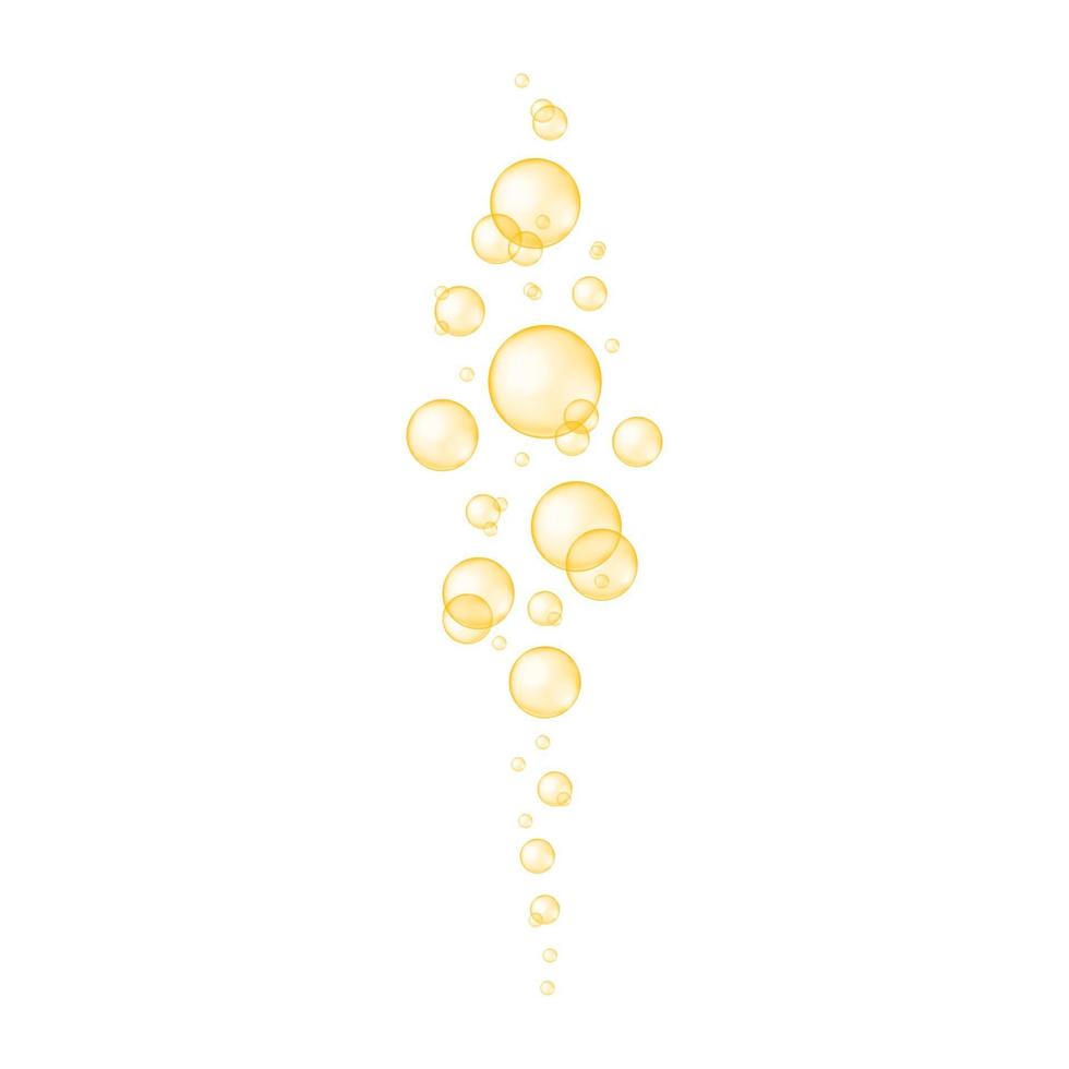 gouden glanzende bubbels die stromen. collageen, serum, jojoba cosmetische olie vector