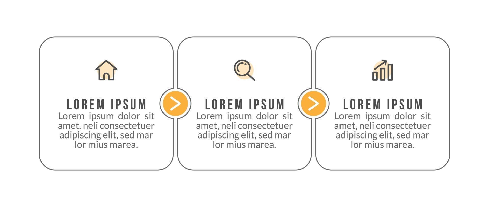 visualisatie van 3 stappen bedrijfsproces vector