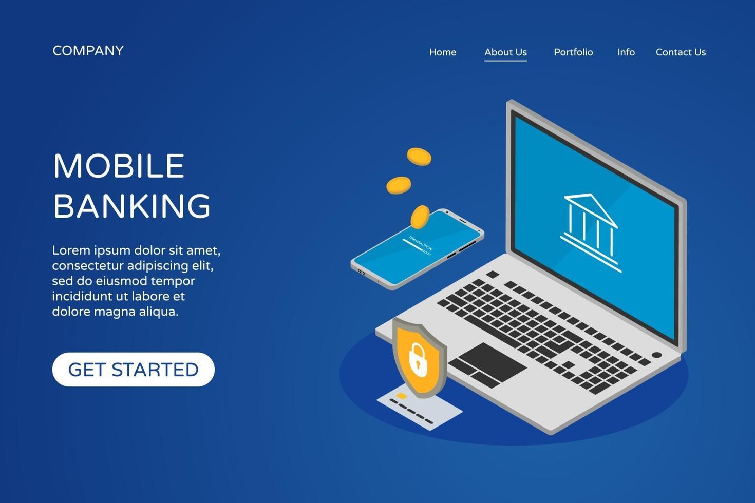 online bankieren bestemmingspagina website ontwerpsjabloon op blauw vector