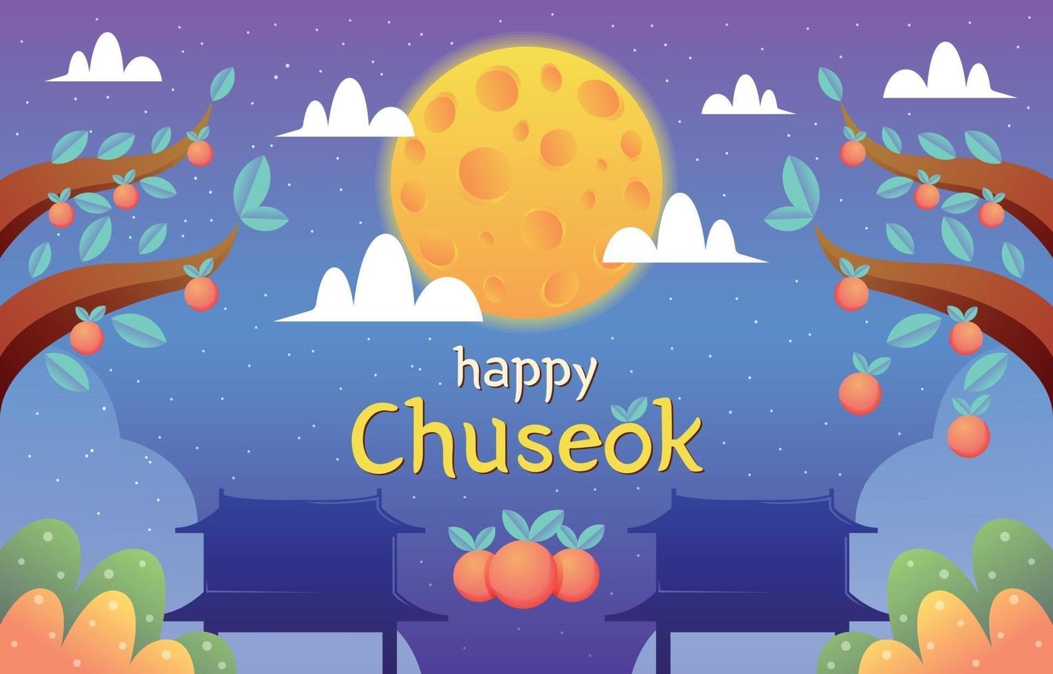 chuseok-festival met nachtscène en persimmonboom vector