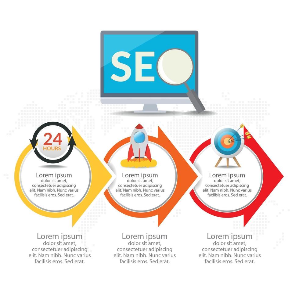 seo internet marketing infographics set met stap en pictogrammen vector