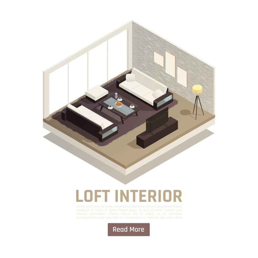 loft interieur isometrische weergave vectorillustratie vector