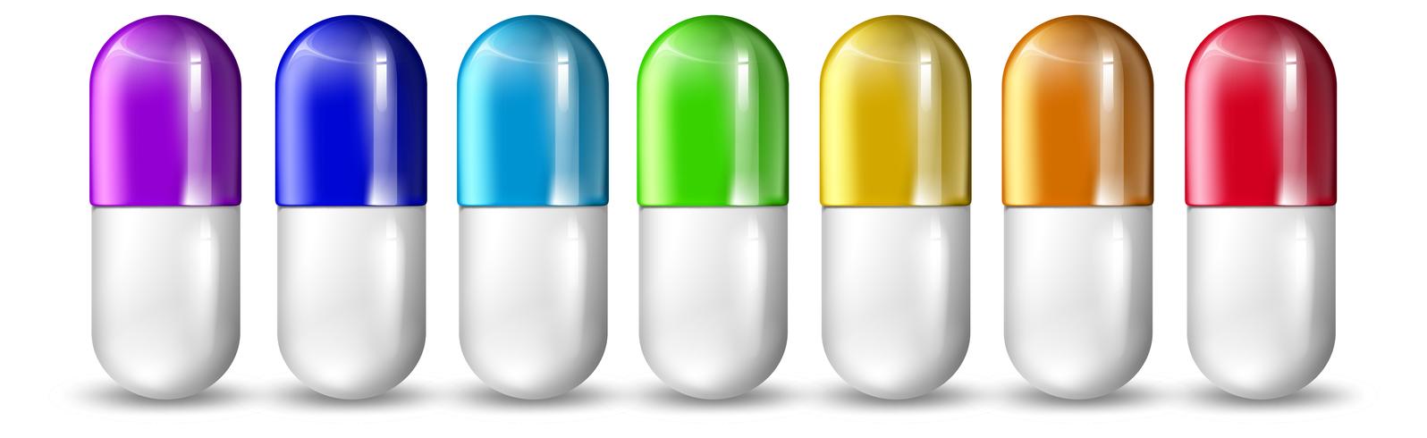Een reeks kleurrijke capsules vector
