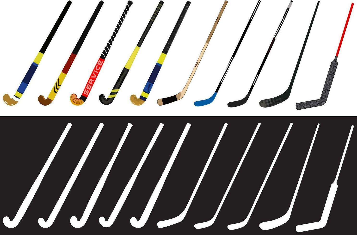 verschillend types van hockey knuppel illustratie vector