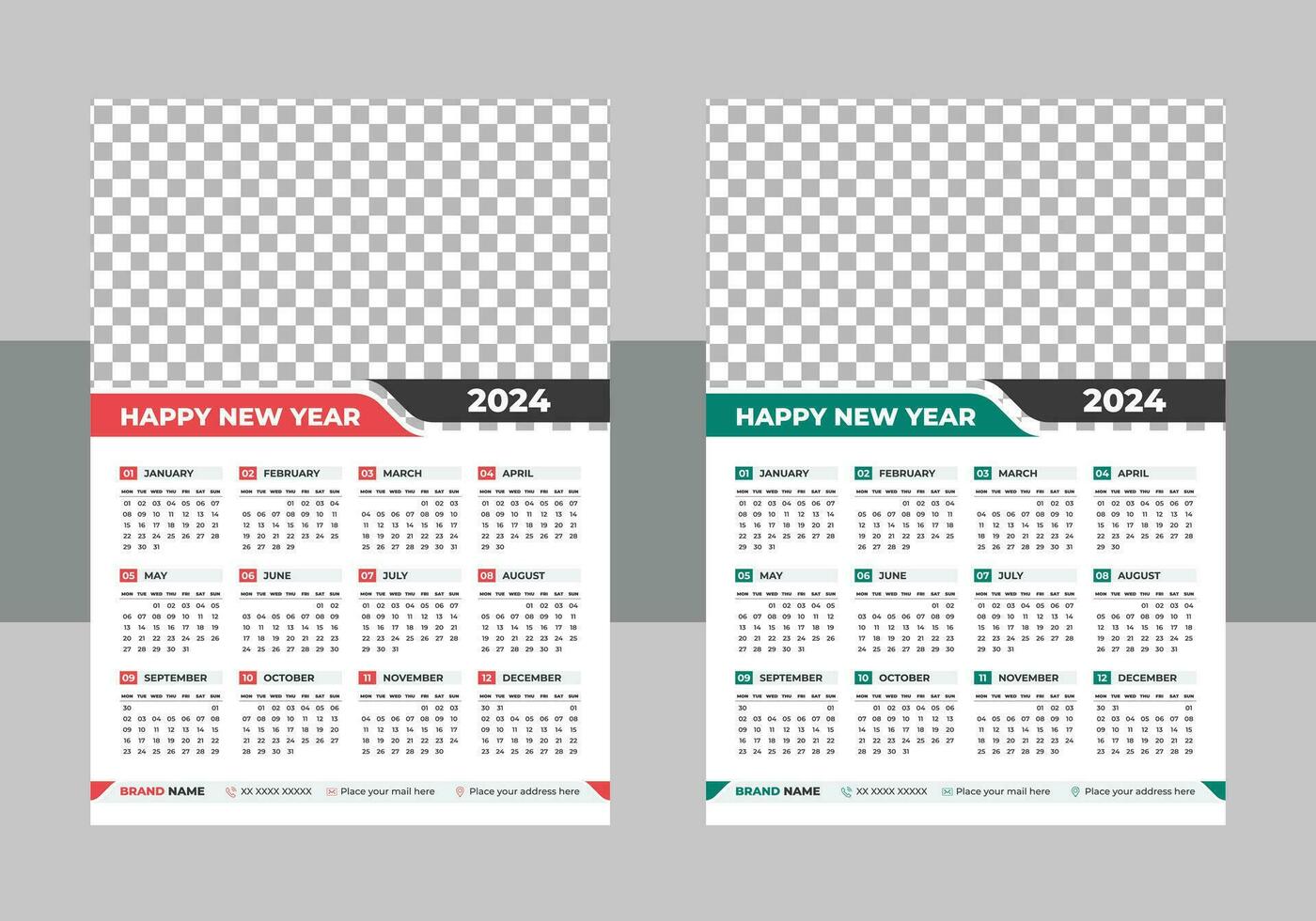 kalender 2024 met gemakkelijk en modern ontwerp, 2024 kalender sjabloon lay-out vector