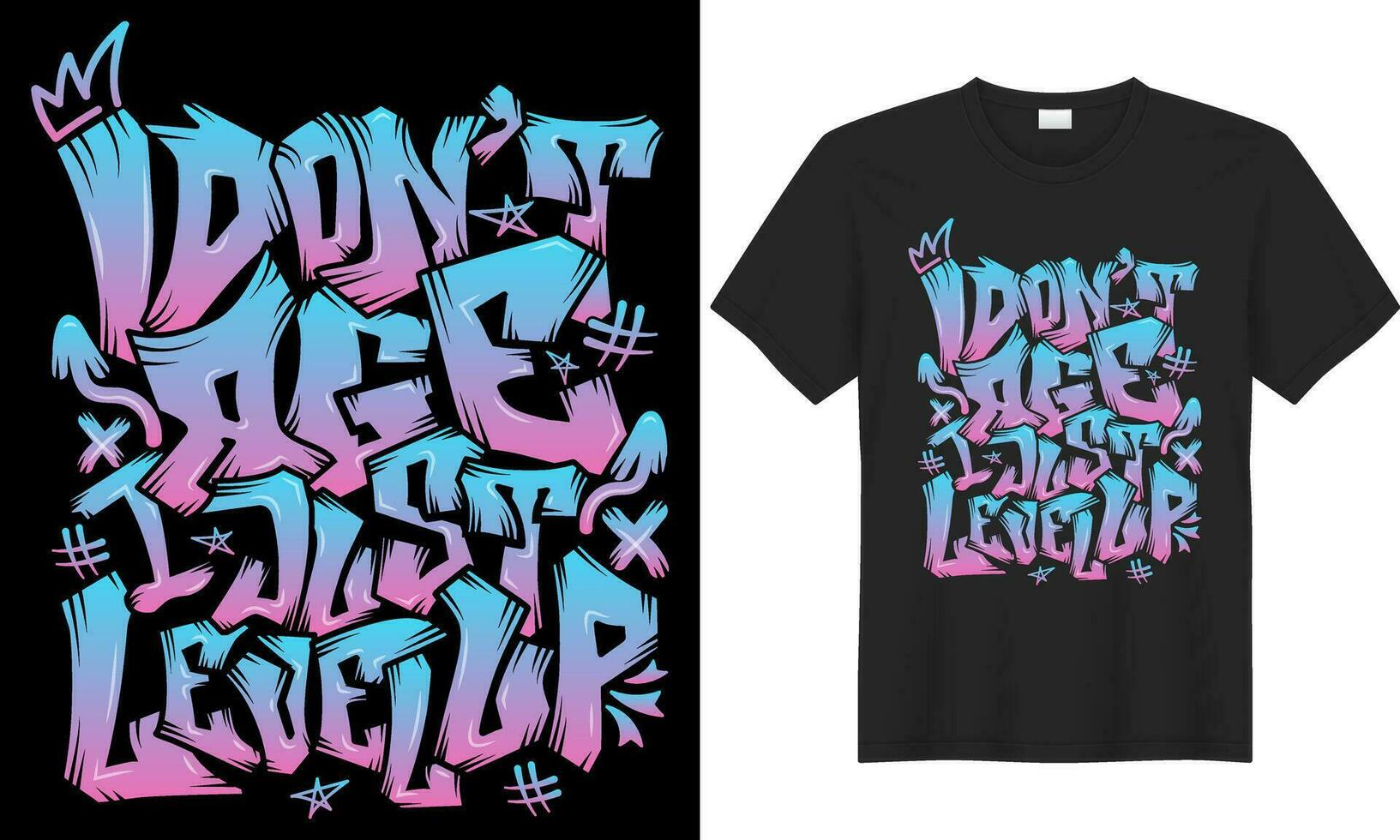 gaming typografie belettering graffiti t-shirt ontwerp. perfect geschenk voor gamer. ik niet doen leeftijd ik alleen maar niveau omhoog. modieus video spel citaat. illustratie afdrukken ontwerp sjabloon voor kleding, capuchon, tas, sticker. vector