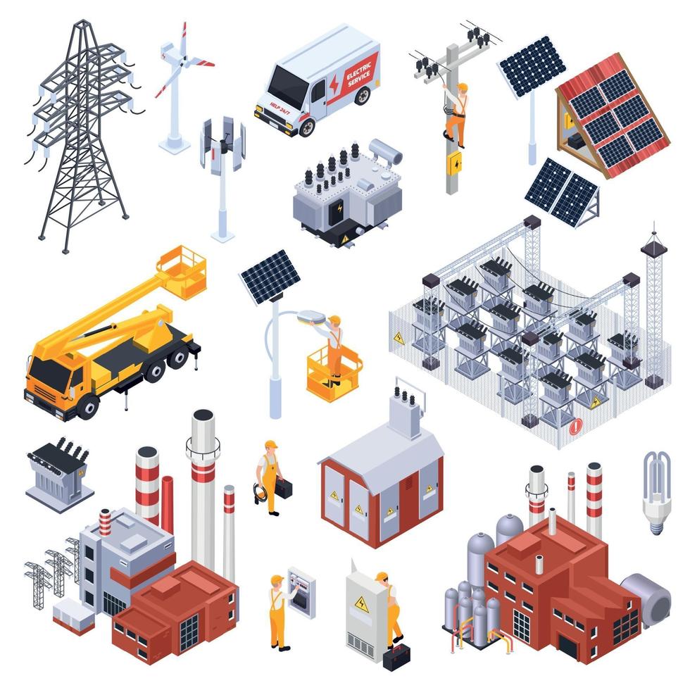 elektriciteit isometrische pictogrammen instellen vectorillustratie vector