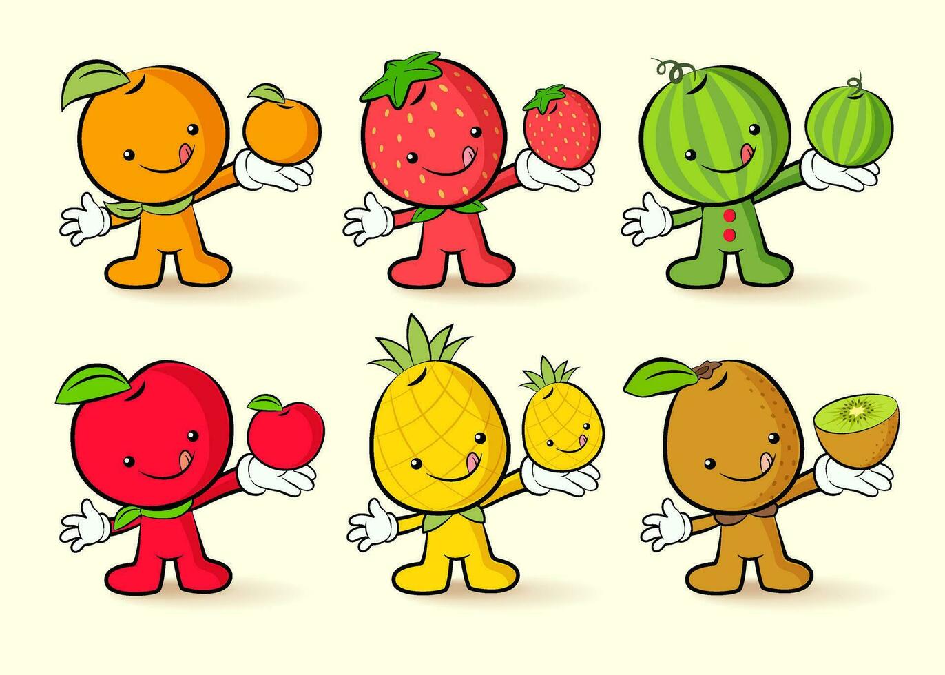 vector kawaii fruit karakter verzameling