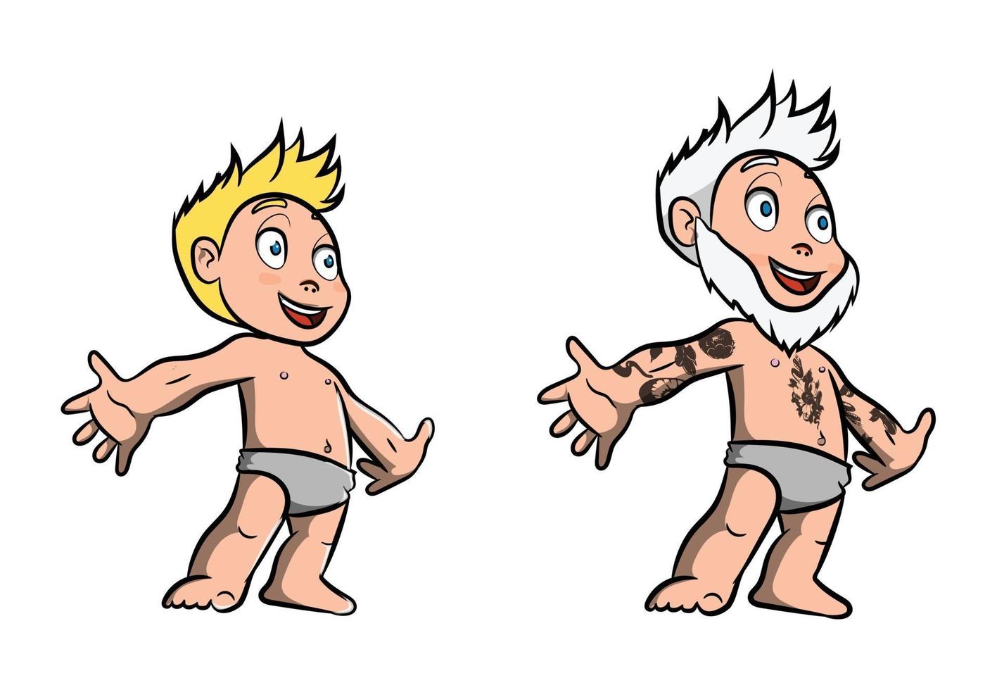 cartoon jongen en mannen met baard staan vector