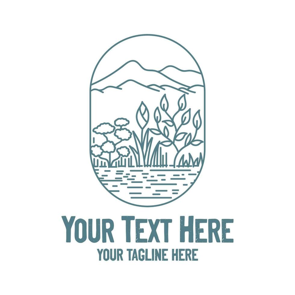 hipster tuin meer rivier- kreek met berg heuvel landschap logo vector