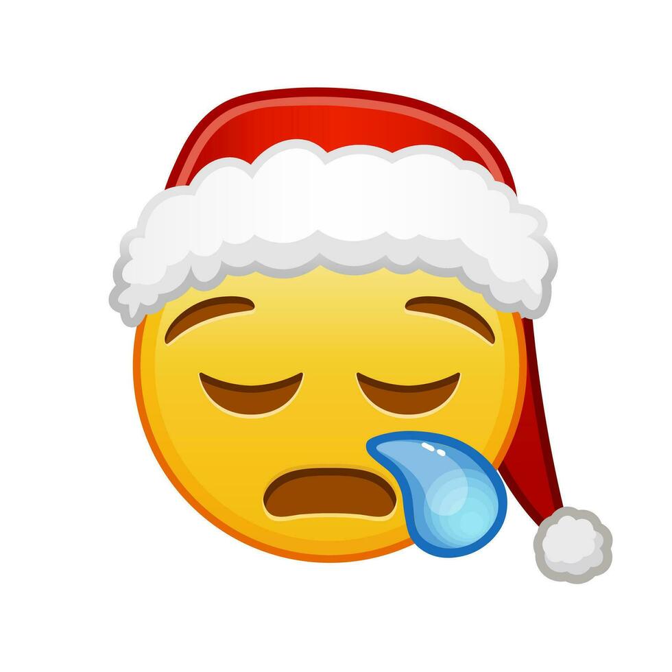 Kerstmis slaperig gezicht groot grootte van geel emoji glimlach vector