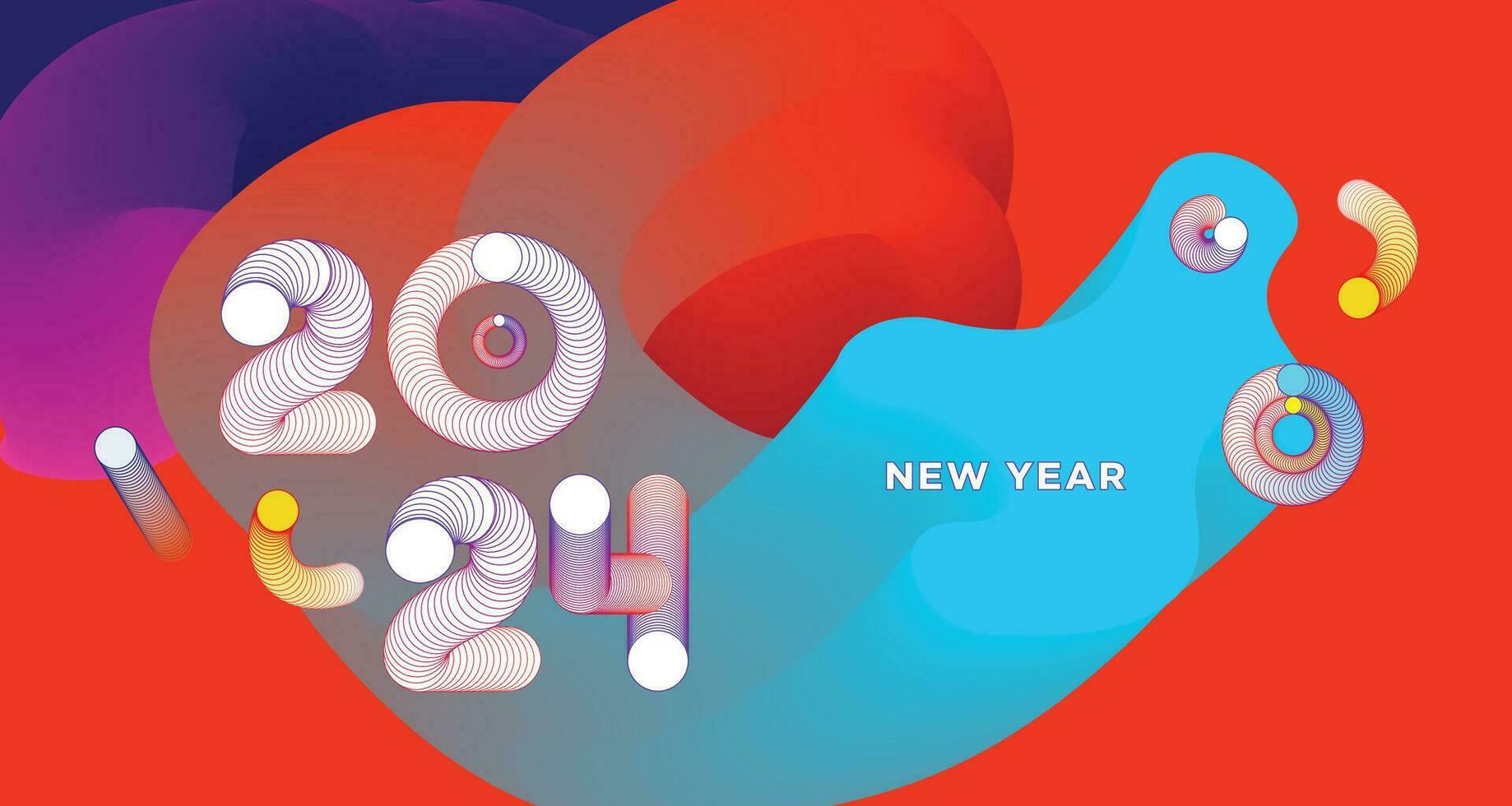 gelukkig nieuw jaar 2024 kleurrijk groet kaart banier voor sociaal media. vector abstract vloeistof achtergrond ontwerp