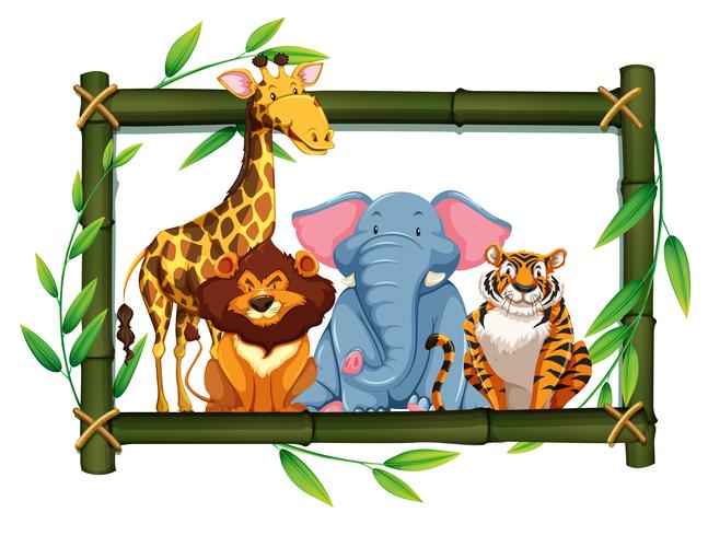 Safari-dieren op bamboeframe vector