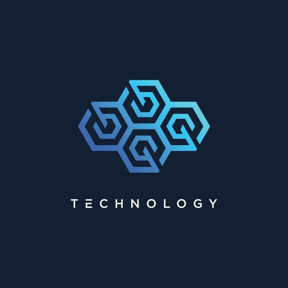 technologie logo ontwerp vector element met zeshoekig concept