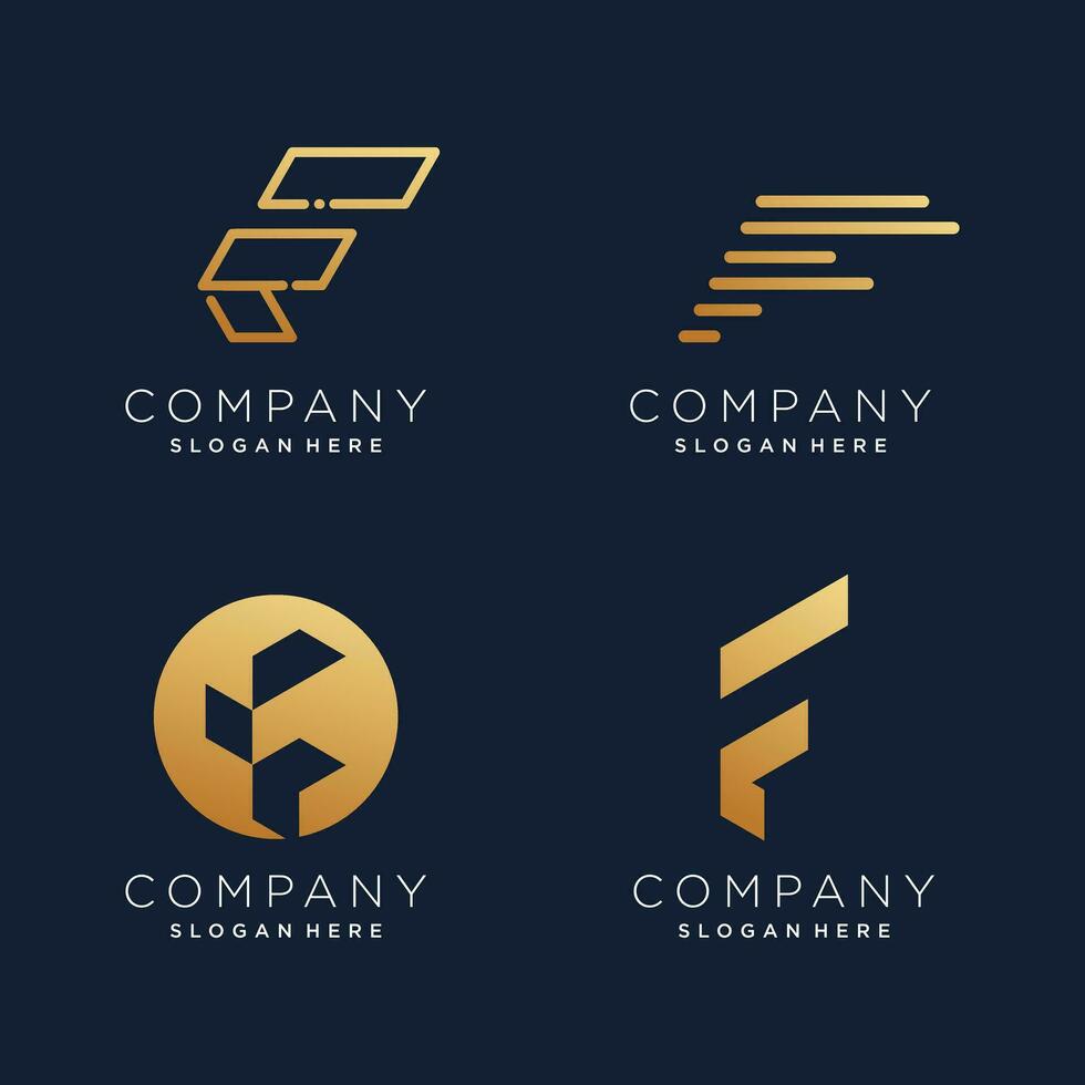 brief f logo ontwerp element vector verzameling met gouden concept