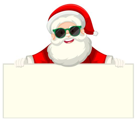 Kerstman met zonnebril houden stuk papier vector