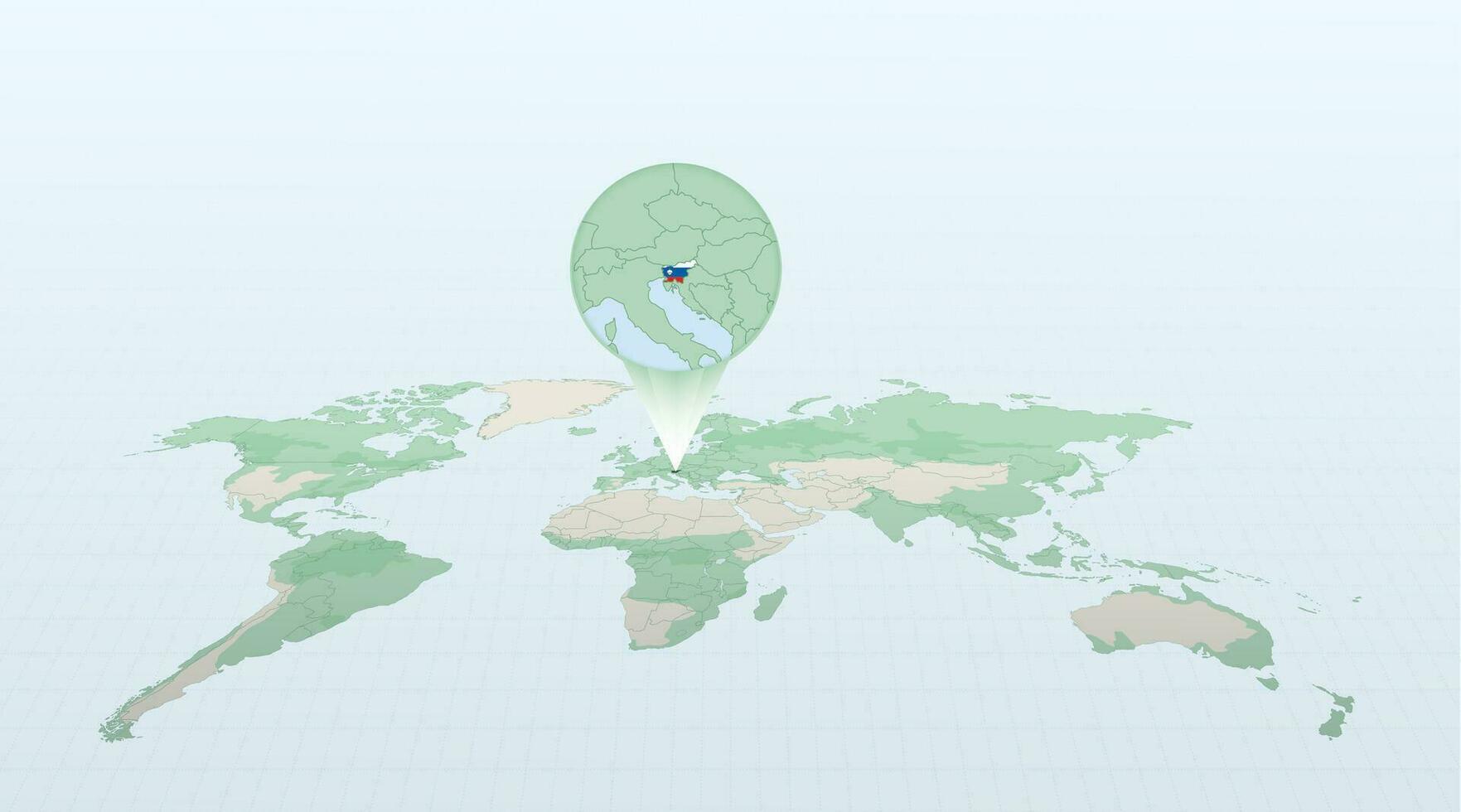 wereld kaart in perspectief tonen de plaats van de land Slovenië met gedetailleerd kaart met vlag van Slovenië. vector