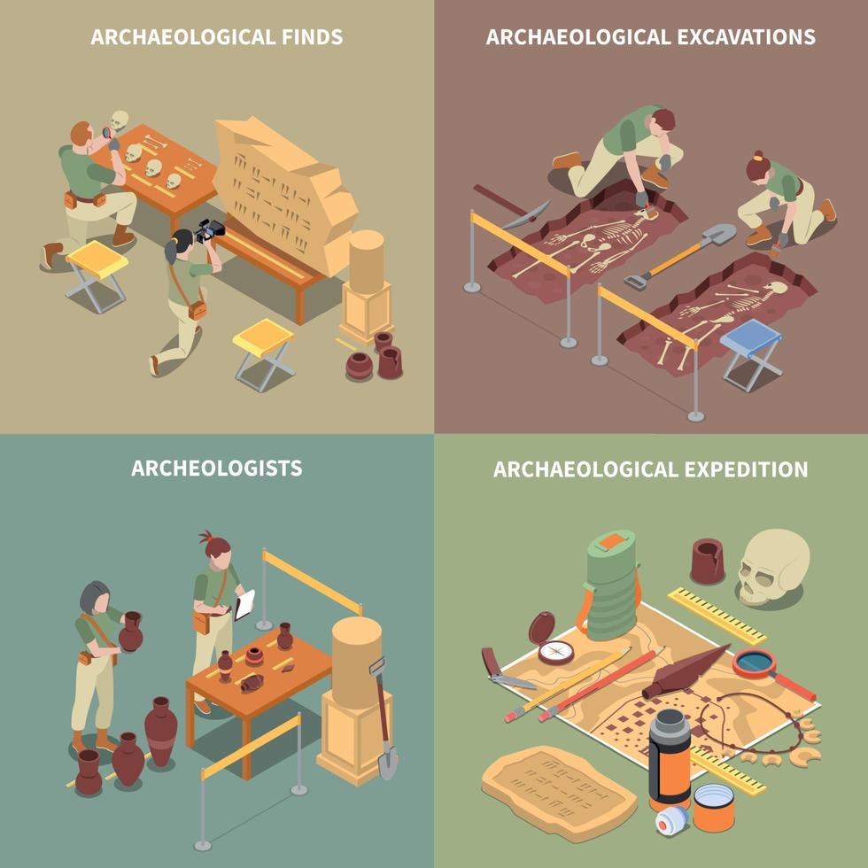 archeologie isometrische concept pictogrammen instellen vectorillustratie vector