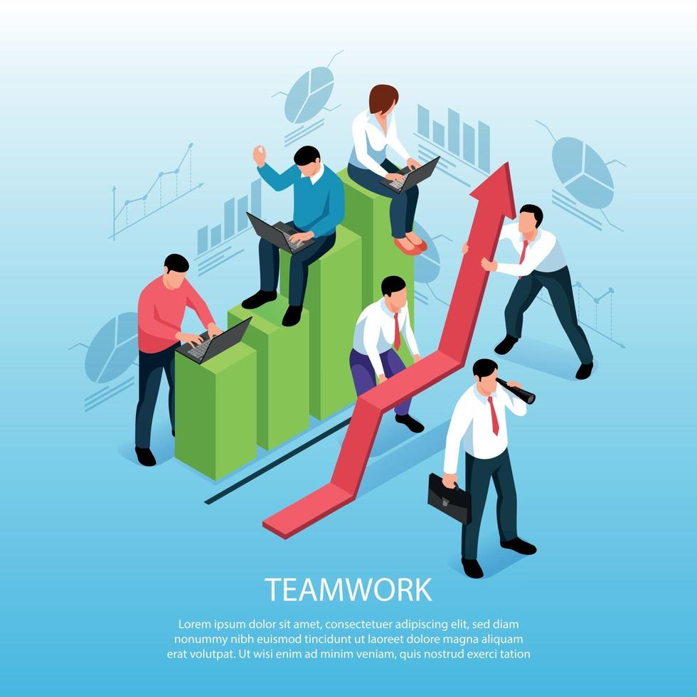 teamwork isometrische samenstelling poster vectorillustratie vector