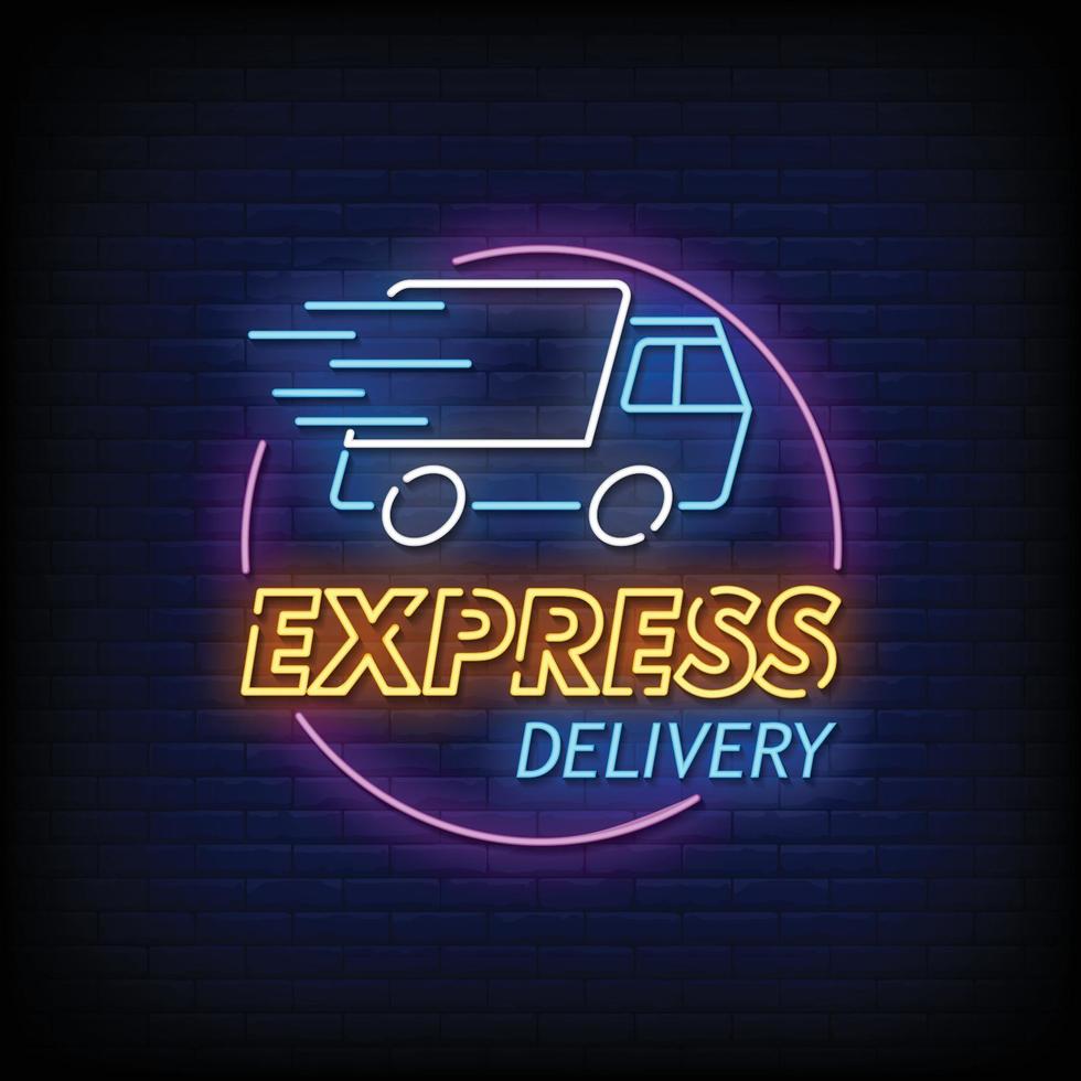 Express levering neon uithangbord op bakstenen muur vector