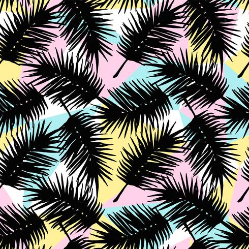 Naadloos exotisch patroon met tropische palmbladen op geometrische achtergrond. vector