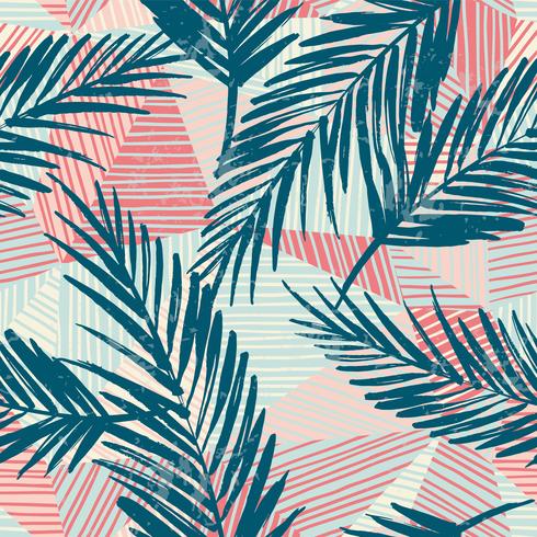 Trendy naadloos exotisch patroon met palm en geometrische elementen. vector