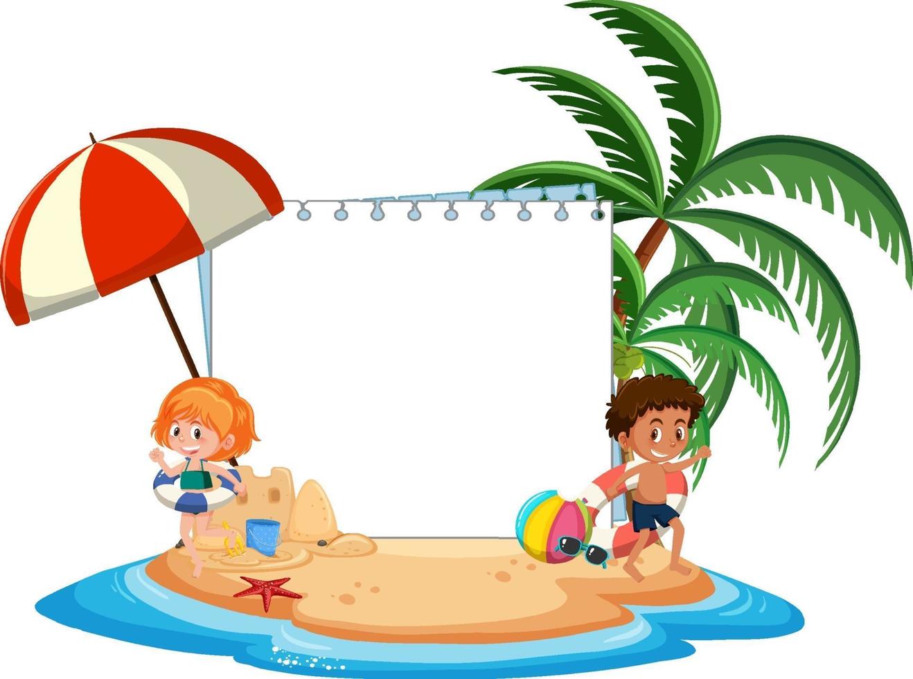 lege banner met kinderkarakter op zomervakantie op het strand vector