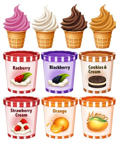 Verschillende smaken ijs en yoghurt vector