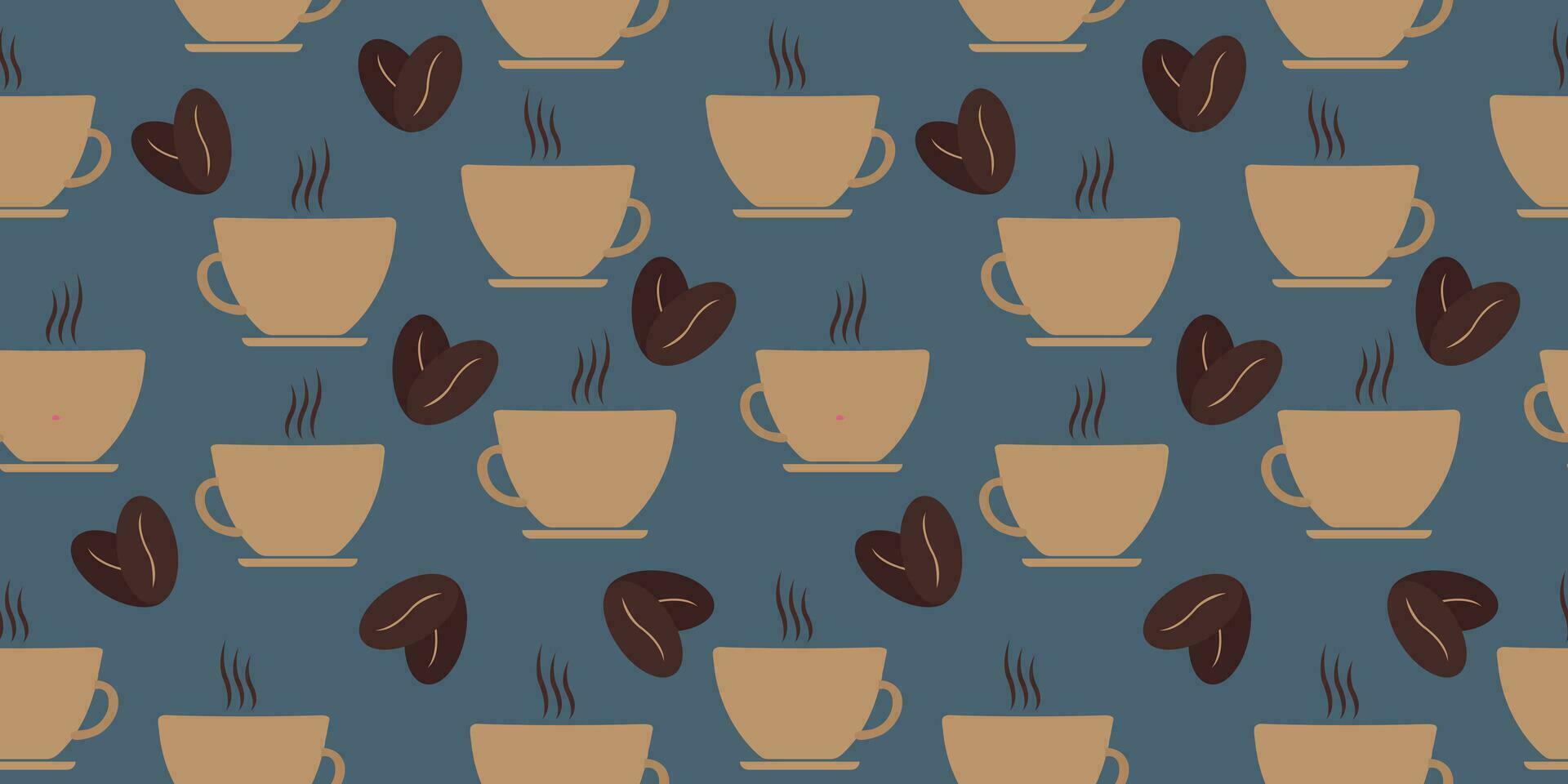 schattig naadloos vector patroon met espresso kop en koffie bonen. lief herhaalbaar glimlachen koffie kop afdrukken, perfect voor omhulsel papier, kleding stof, textiel. vector. vector illustratie