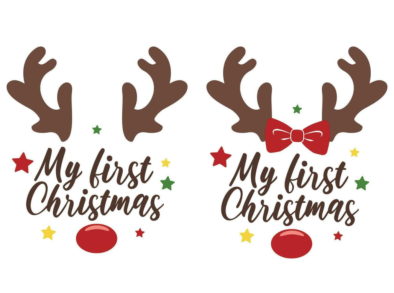 mijn eerste Kerstmis vector illustratie met schattig hert gezicht. kinderen Kerstmis ontwerp geïsoleerd mooi zo voor Kerstmis groeten kaarten, poster, afdrukken, sticker, uitnodigingen, baby t-shirt, mok, geschenken.